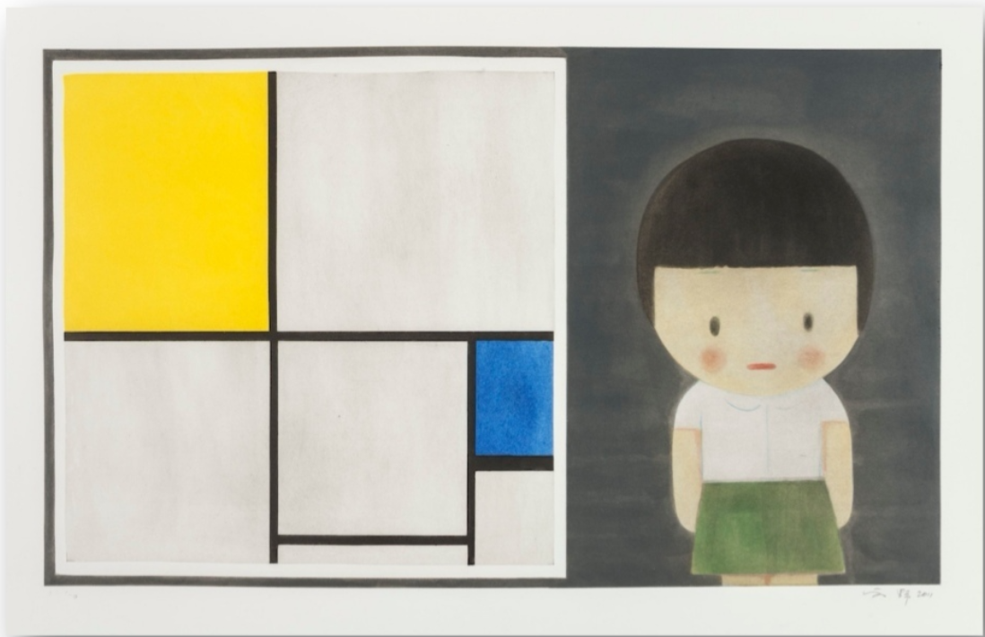 LIU YE - Untitled I (Girl and Mondrian) (Signed and Framed), 2011, Copper Plate Etching with Aquatint, 54x91.5cm