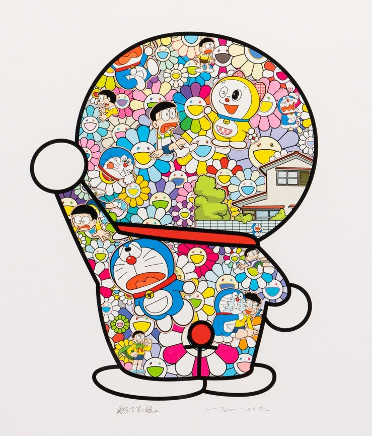 TAKASHI MURAKAMI - Doraemon in the Field of Flowers (300 Edition, Signed and Framed), 2019