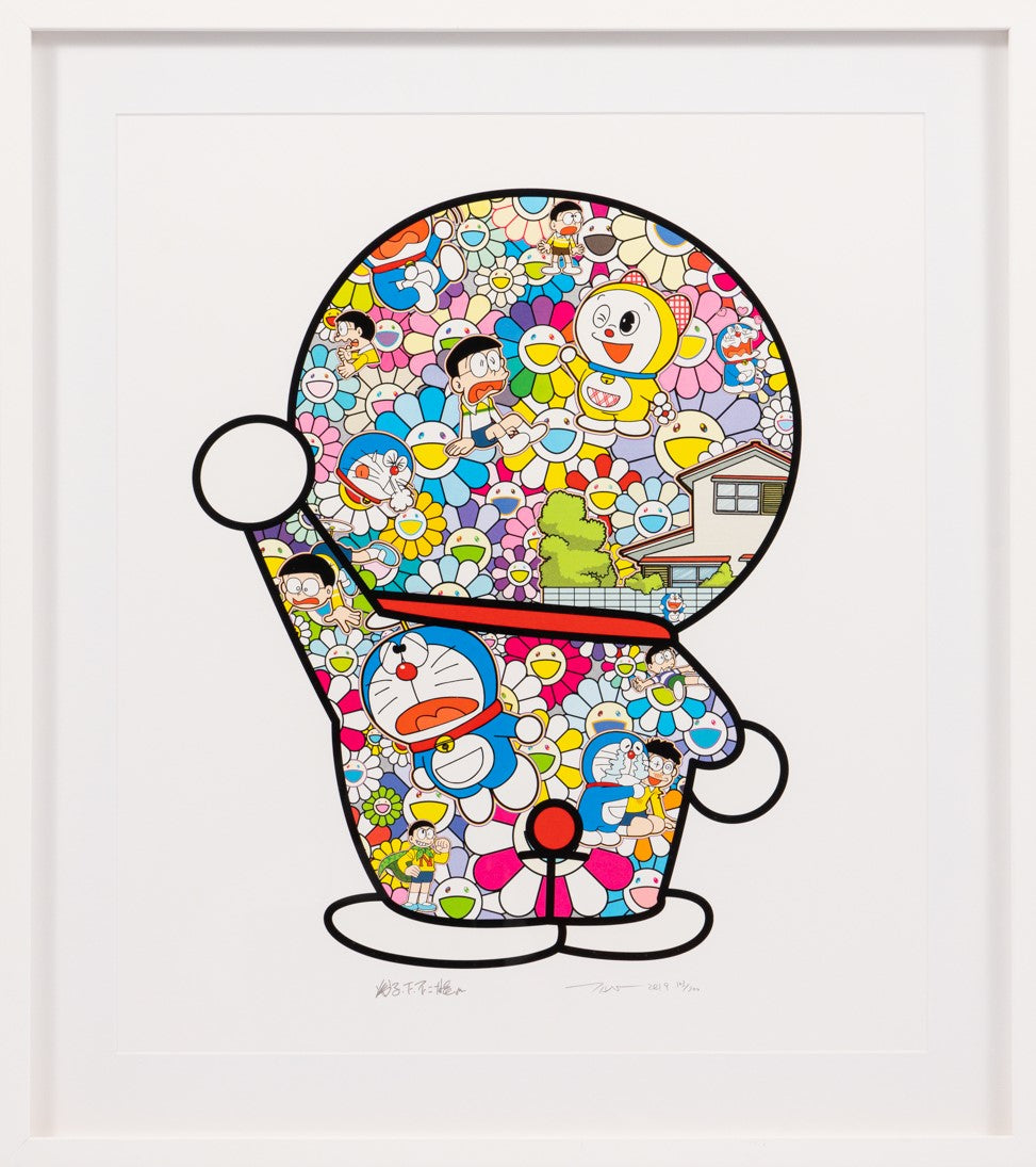 TAKASHI MURAKAMI - Doraemon in the Field of Flowers (300 Edition, Signed and Framed), 2019