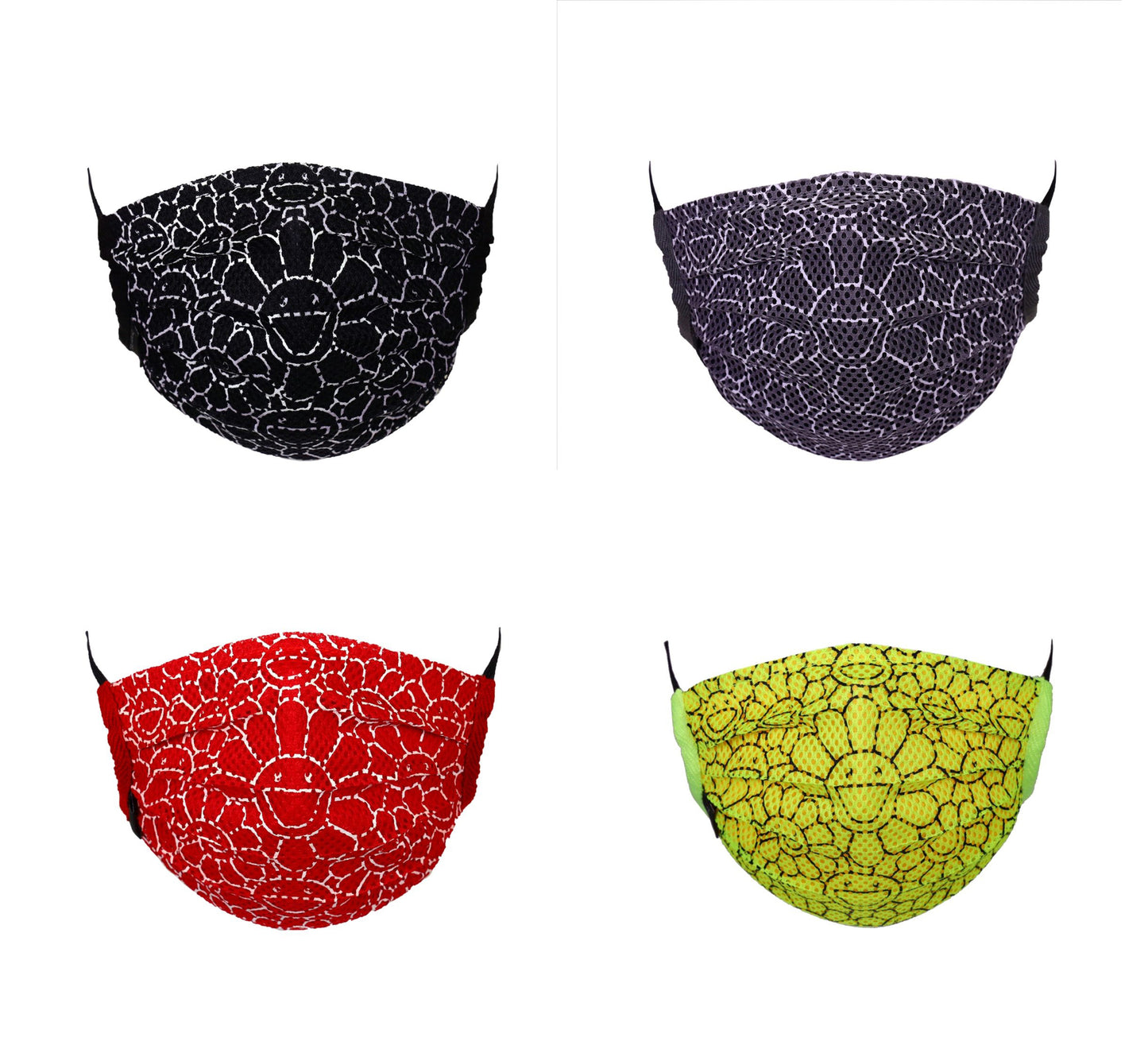 TAKASHI MURAKAMI - Mesh Flower Pattern Mask (Black, Grey, Red, Yellow)