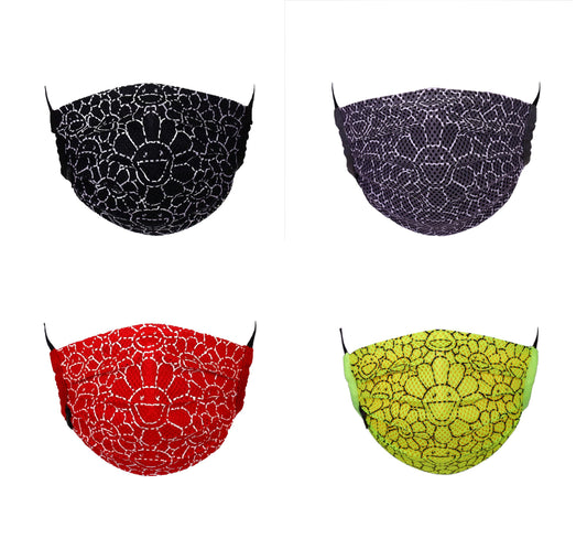 TAKASHI MURAKAMI - Mesh Flower Pattern Mask (Black, Grey, Red, Yellow)