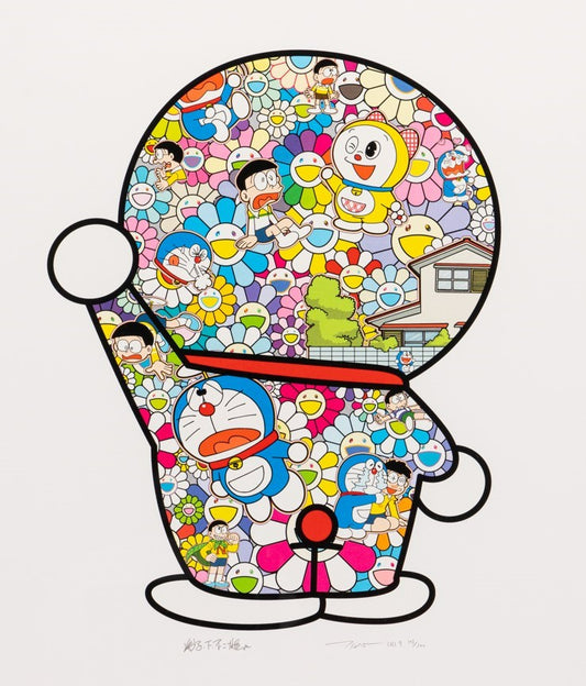TAKASHI MURAKAMI - Doraemon in the Field of Flowers (300 Edition) (Signed and Framed), 2019