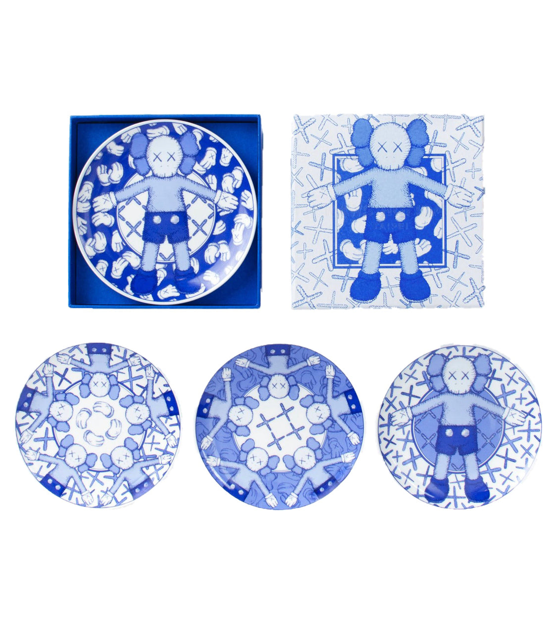 KAWS - HOLIDAY Ceramic Plate Set (Blue and White) (Set of 4), 2019