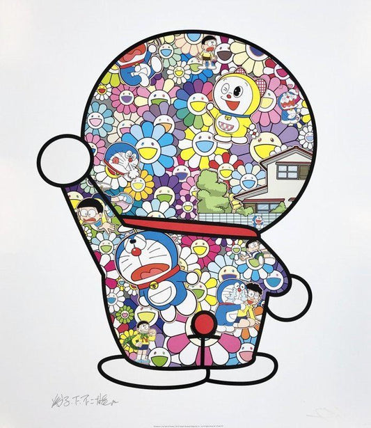 TAKASHI MURAKAMI - Doraemon in the Field of Flowers (1000 Edition) (Signed), 2020